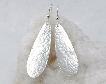 Silver Teardrop Earrings, Large Hammered Teardrop Earrings, Dangle Teardrop Earrings, Sterling Silver Dangle Earrings