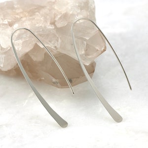 Open Hoop Earrings Long Silver Earrings Arc Ear Threaders Threader Arc Hoops Simple Silver Earrings Modern Minimalist Dangle Earrings image 3