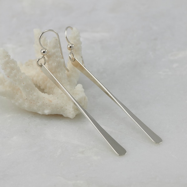 Silver Bar Earrings- Silver Stick Earrings- Long Bar Earrings- Sterling Silver Stick Dangle Earrings