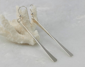 Silver Bar Earrings- Silver Stick Earrings- Long Bar Earrings- Sterling Silver Stick Dangle Earrings