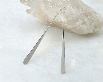 Pendientes largos de barra de plata de ley - Pendientes colgantes modernos