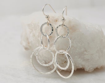 Hammered Silver Earrings- Simple Sterling Silver Earrings- Hammered Silver Hoop Earrings- Dangle Earrings- Modern Silver Jewelry