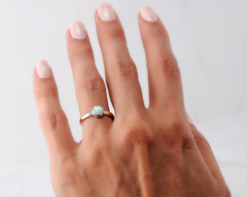 Opal Ring Silver Opal Ring White Opal Engagement Ring Solitaire Opal Ring Sterling Silver Gemstone Ring October birthstone image 3