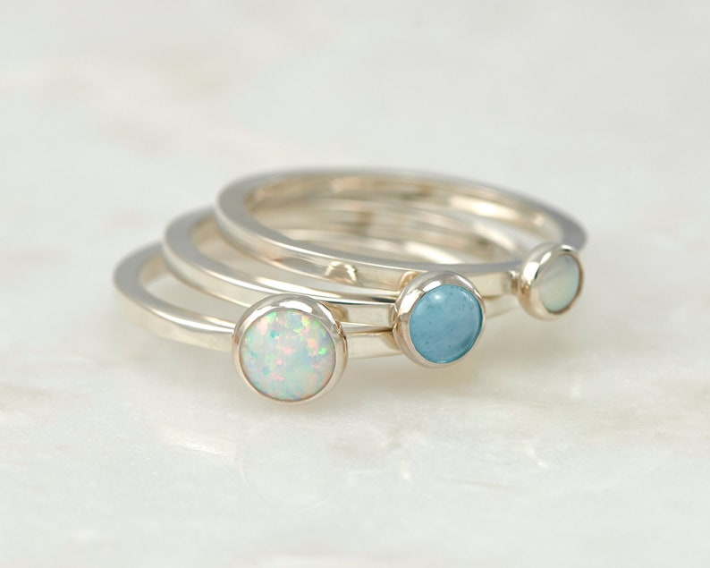 Stacking Rings Silver Stacking Ring Set Stack Rings Stone Etsy