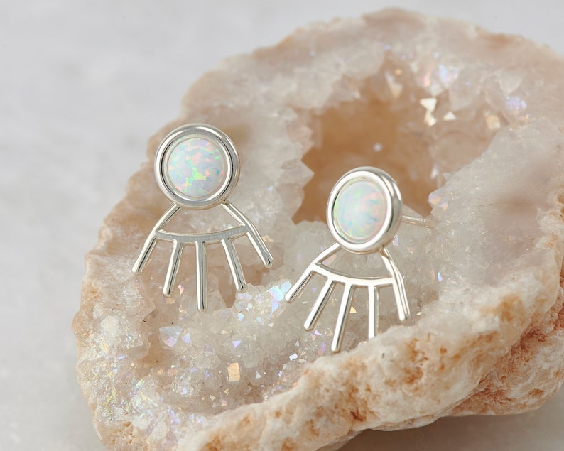 Opal Spike ear jacket Silver Opal Earrings Opal Stud Etsy