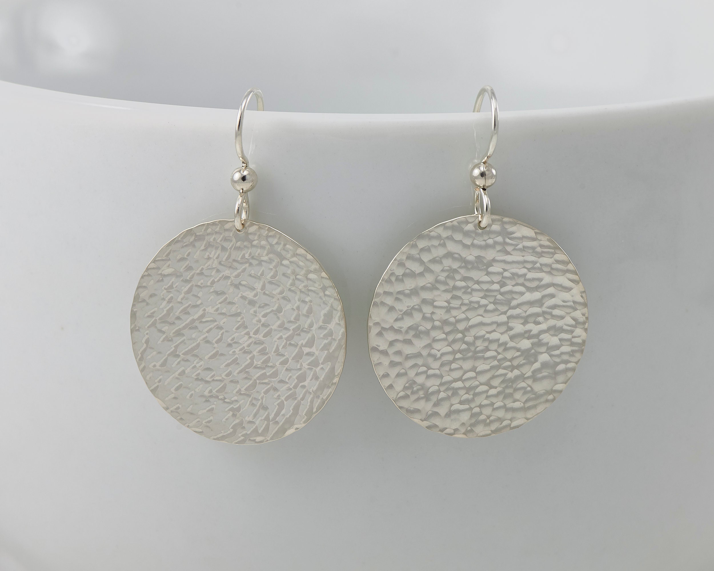 Silver Hammered Disc Earrings Large Sterling Silver Earrings Etsy