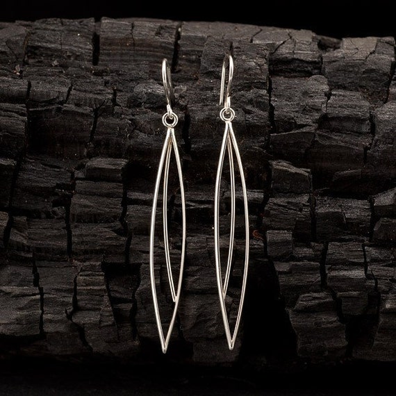 Long Dangle Earrings Silver Drop Earrings Modern Sterling Etsy