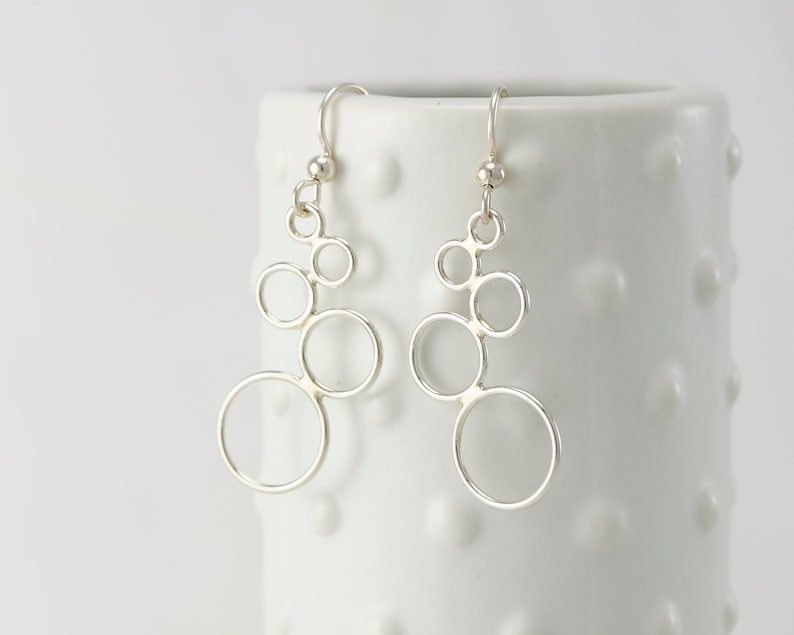 Silver Dangle Earrings Sterling Silver Earrings Circle Etsy
