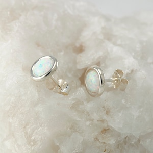 Opal Earrings Opal Stud Earrings October birthstone Silver Opal Earrings Sterling Silver Studs Opal Post Earrings image 3