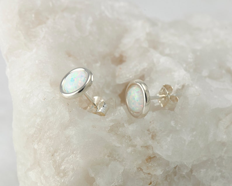 Opal Earrings Opal Stud Earrings October birthstone Silver Opal Earrings Sterling Silver Studs Opal Post Earrings image 3