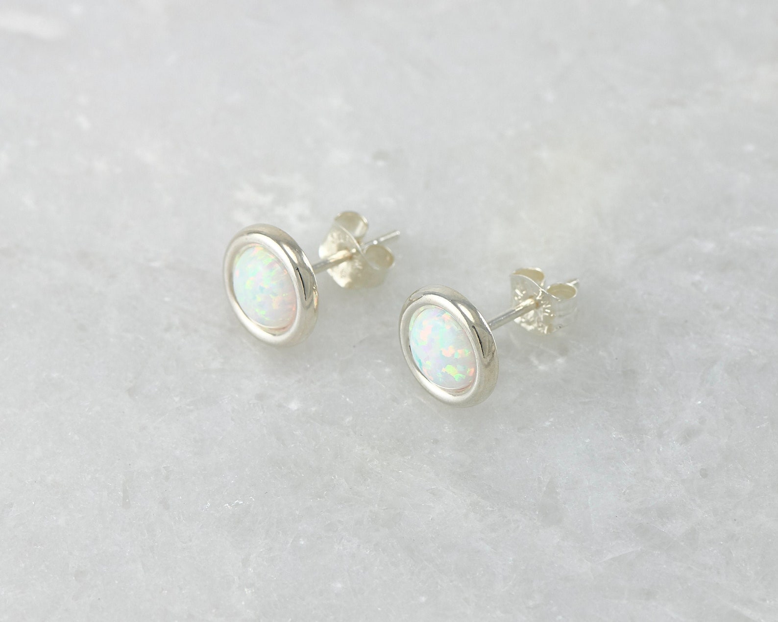 Opal Earrings Opal Stud Earrings October Birthstone Silver Etsy