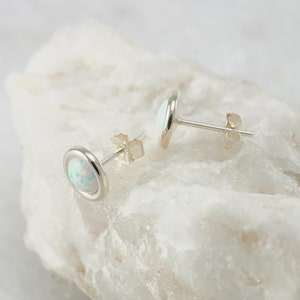 Opal Earrings Opal Stud Earrings October birthstone Silver Opal Earrings Sterling Silver Studs Opal Post Earrings image 5