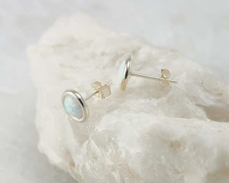 Opal Earrings Opal Stud Earrings October birthstone Silver Opal Earrings Sterling Silver Studs Opal Post Earrings image 5