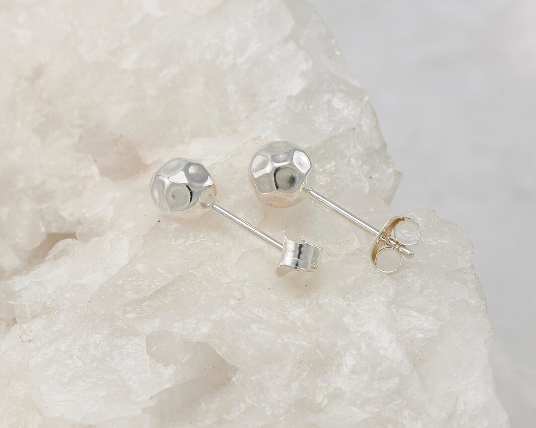 Hammered Ball Stud Earrings Sterling Silver Ball Studs Silver Ball Post