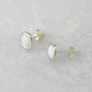 Opal Earrings Opal Stud Earrings October birthstone Silver Opal Earrings Sterling Silver Studs Opal Post Earrings image 2