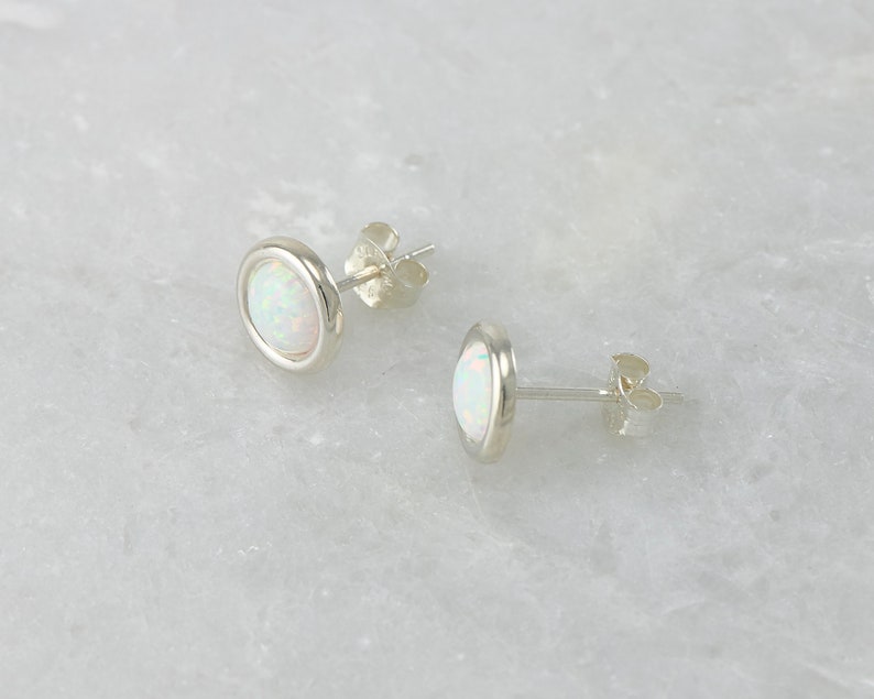 Opal Earrings Opal Stud Earrings October birthstone Silver Opal Earrings Sterling Silver Studs Opal Post Earrings image 2