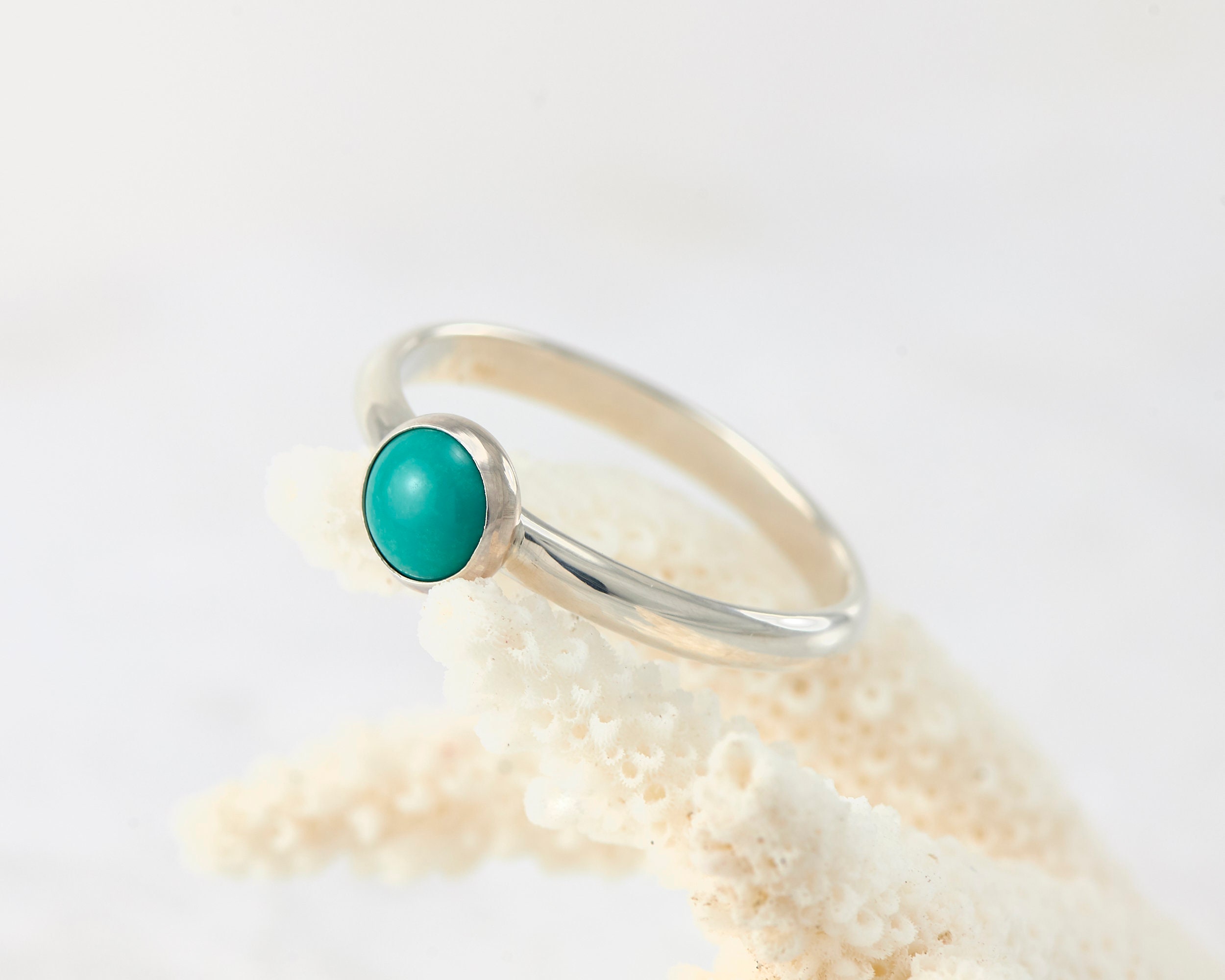 Stacking ring 92.5/% Solid sterling silver ring round shape turquoise stone ring handmade ring silver Turquoise ring Turquoise ring