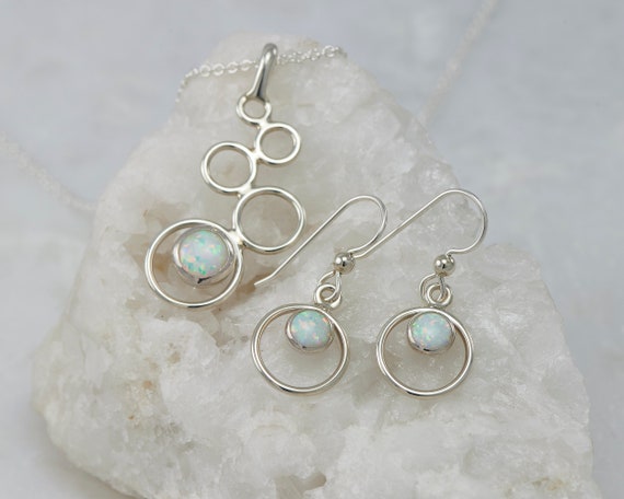 Opal Necklace, Opal Earrings- Opal Jewelry Set- Sterling Silver Jewelry Set- October birthstone - 2 piece set