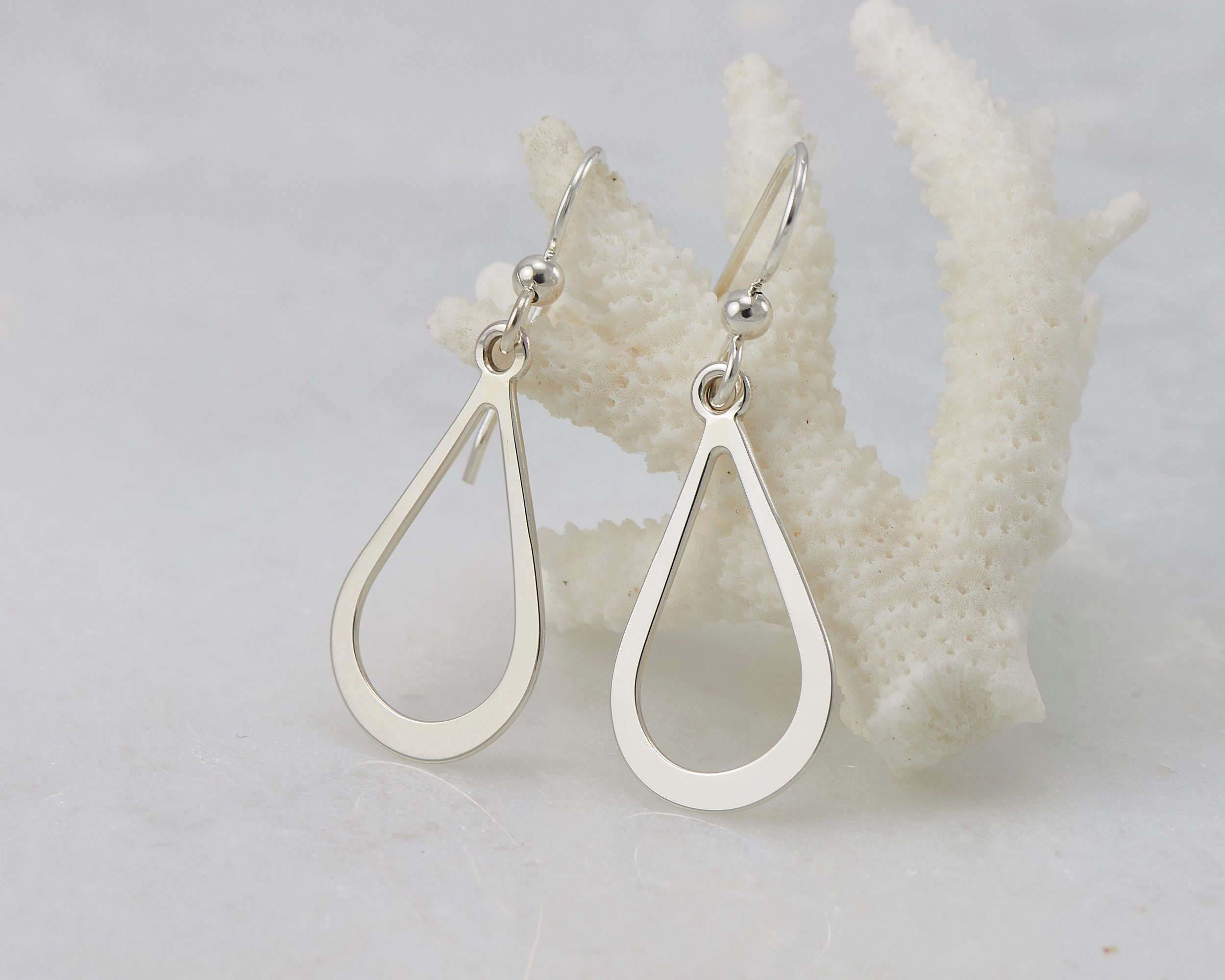 Silver Drop Earrings- Sterling Silver Teardrop Earrings- Silver Dangle Earrings- Handmade Sterling Silver Earrings- Simple Silver Earrings