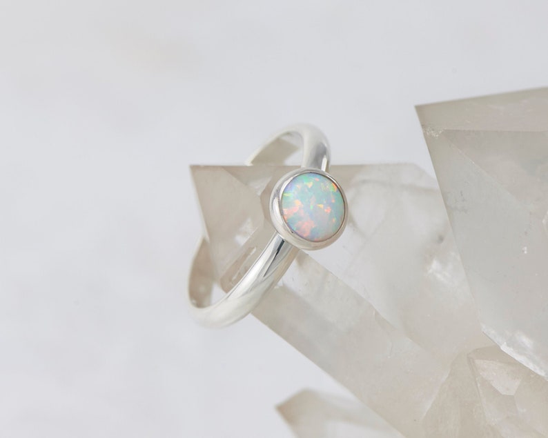 Opal Ring - Silver Opal Ring- White Opal Engagement Ring - Solitaire Opal Ring- Sterling Silver Gemstone Ring- October birthstone 