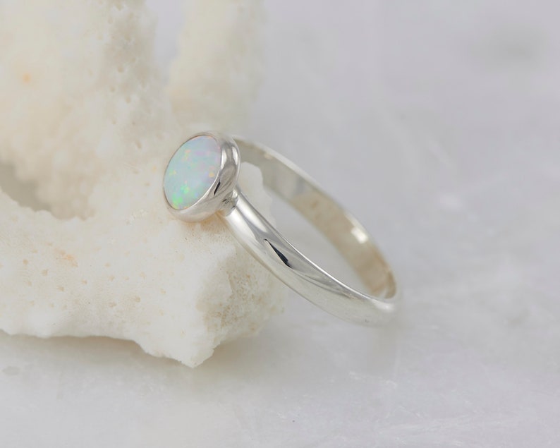 Opal Ring Silver Opal Ring White Opal Engagement Ring Solitaire Opal Ring Sterling Silver Gemstone Ring October birthstone image 6