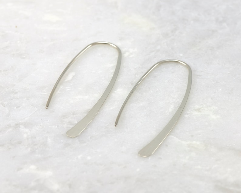 Open Hoop Earrings Long Silver Earrings Arc Ear Threaders Threader Arc Hoops Simple Silver Earrings Modern Minimalist Dangle Earrings image 8
