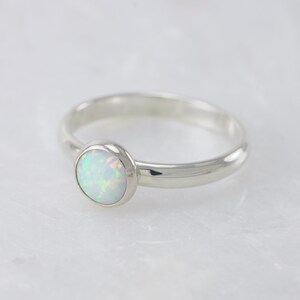 Opal Ring Silver Opal Ring White Opal Engagement Ring Solitaire Opal Ring Sterling Silver Gemstone Ring October birthstone image 8