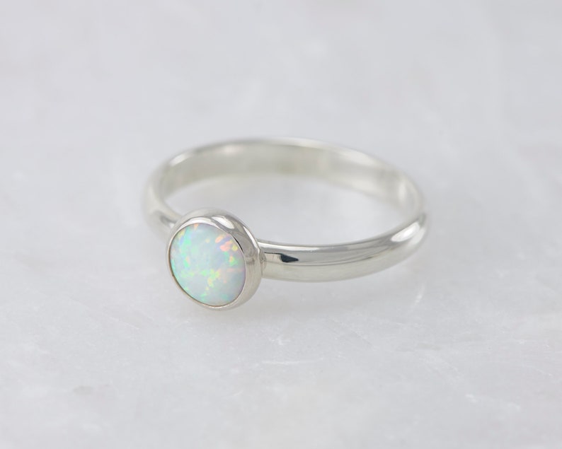 Opal Ring Silver Opal Ring White Opal Engagement Ring Solitaire Opal Ring Sterling Silver Gemstone Ring October birthstone image 8