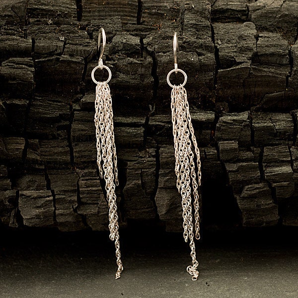 Silver Dangle Earrings Long Chain Modern Chandelier Silver Dangle Earrings Long Chain Modern Chandelier Handmade Sterling Jewelry Cascading Chains