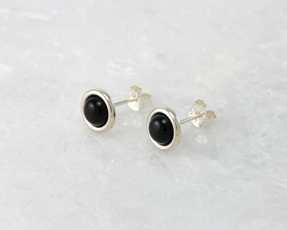 Black Onyx Stud Earrings-6mm in Sterling Silver-Handmade Black Onyx Stud Earrings-6mm in Sterling Silver-Handmade