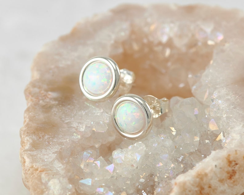 Opal Earrings Opal Stud Earrings October birthstone Silver Opal Earrings Sterling Silver Studs Opal Post Earrings image 6