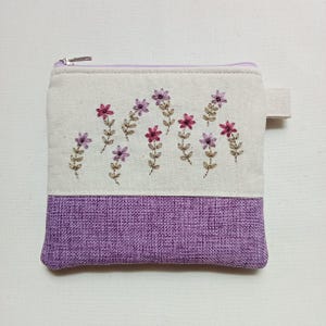 Flower Embroidery Pouch, Hand Embroidered Wallet, Coin Purse, Cosmetic Pouch, Card Wallet