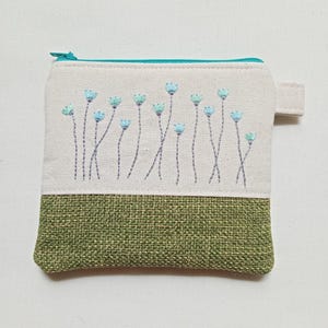 Coin Purse, Hand Embroidered Pouch, Flower Embroidery Wallet, Zipper Pouch, Zip Pouch