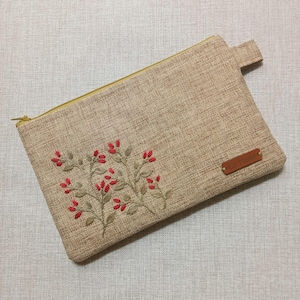 Bolsa bordada a mano, bolsa de maquillaje, bolsa de lona, bolsa de bordado, bolsa con cremallera, bolsa con bordado de flores