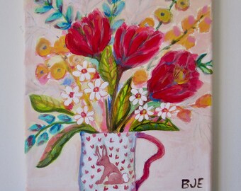 acrylic painting on canvas, flower bouquet, still life  8"x10"