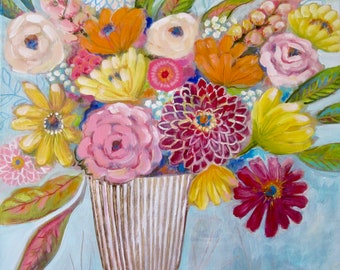 flower original painting floral art acrylic still life wall decor folk art home decor