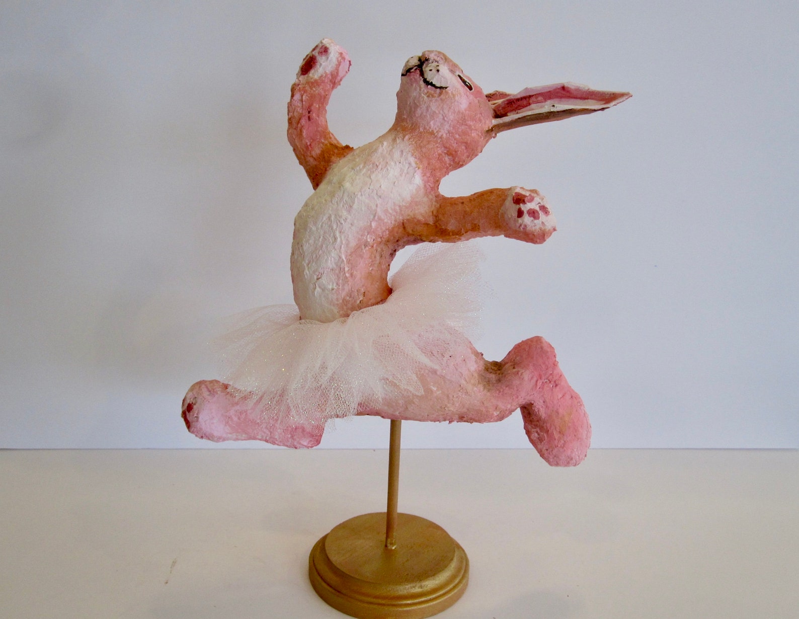 Bunny ballerina paper mache folk art sculpture one of a kind Etsy