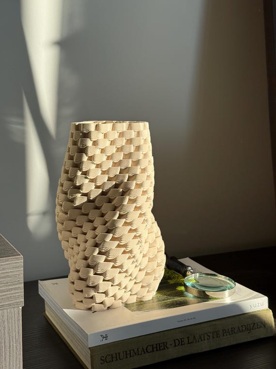 Vortex Textured 3D-Printed Ceramic Sculptural Vase