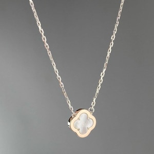 925 Sterling Silver Clover Leaf Necklace, Mother of pearl necklace, silver dainty necklace, clover jewelry, vca necklace, silver chain