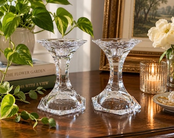 Vintage Nachtmann Crystal Candle Holders, German Flambeau Candlesticks, Hexagonal Base