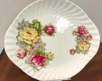 Vintage Royal Vale Floral Plate | Pink & Yellow Roses, England