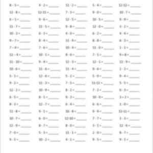 May include: A printable worksheet with the title "Simple Subtraction" and a grid of 40 subtraction problems. Each problem has two numbers and a blank line for the answer.