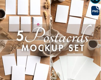5 Postcard Mockup Bundle | Minimal Invitation Mockup | 5x7 Folded Card PSD | Greeting Card Mockup |Birthday card mockup