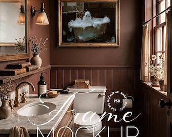 Halloween Bathroom Frame Mockup PSD | Halloween Frame Mockup | Horizontal Frame Mockup for Photoshop and Photopea