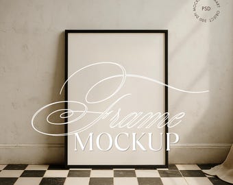 Vintage Aesthetic Frame Mockup, Single Black  Frame Mockup, Vertical PSD Frame Mockup Din A1 , Poster Mockup, Black Frame, Thin Frame Mockup