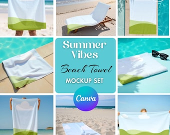 30x60 Strandtuch Canva Mockup Vorlagen • Einfaches Ziehen und Ablegen Canva Handtuch Mockups • Strandtuch Vorlagen Bundle • Canva Mockup für Handtücher