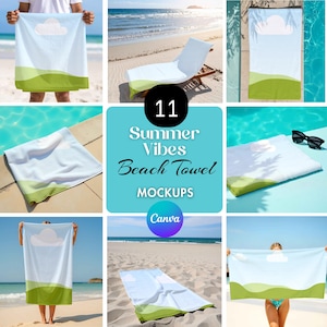 30x60 Beach Towel Canva Mockup Templates • Easy Drag and Drop Canva Towel Mockups • Beach Towel Template Bundle • Canva Mockup for Towels