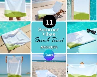 30x60 Beach Towel Canva Mockup Templates • Easy Drag and Drop Canva Towel Mockups • Beach Towel Template Bundle • Canva Mockup for Towels