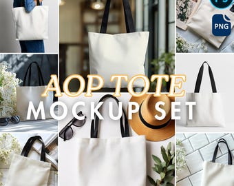 Printify AOP Tote Bag Mockup Set | 9 PSD & PNG Mockups | Printify Tote Mockup | Canva Tote Mockup | Tote Bag Branding Kit
