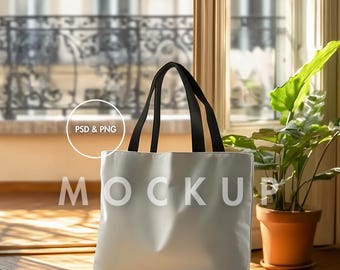 AOP Tote Bag Mockup PSD | Black Handle AOP Tote Bag Mockup | Printify Tote Bag Mockup | Tote Bag psd Mockup
